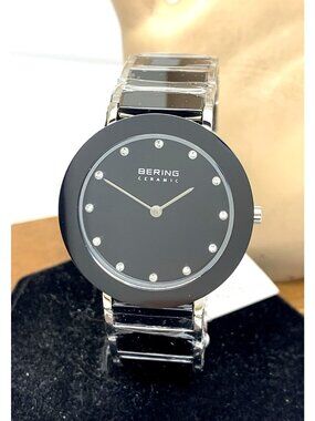 Bering Women's Watch 11435-749 Quartz Black Dial Ceramic Silver Steel Band 35mm